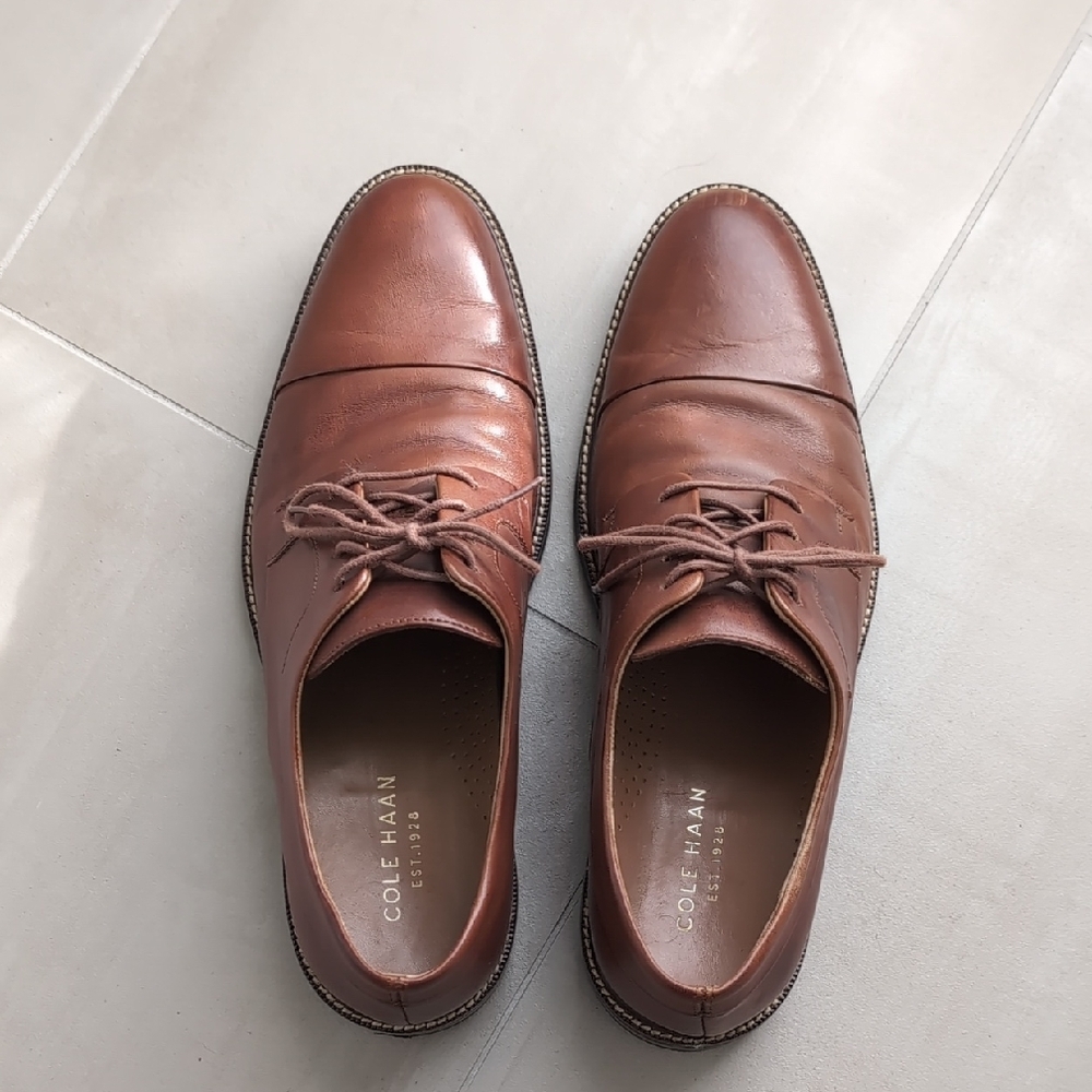 Cole Haan Brown Leather Oxford Shoes Cap Toe Design